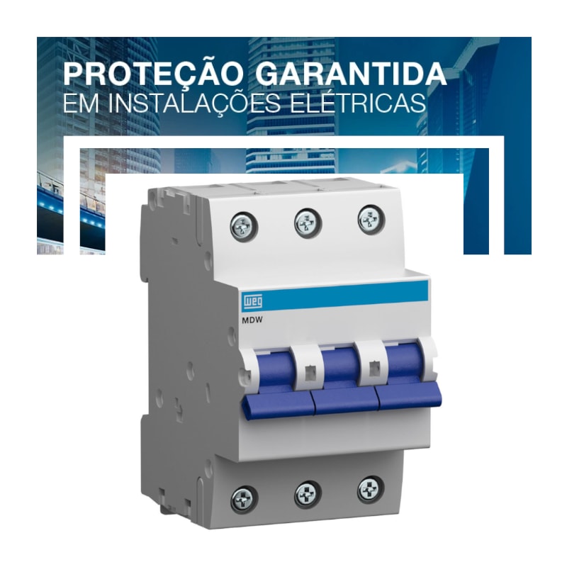 Minidisjuntor Termomagnético 3P DIN 63A C 5KA MDWP-C63-3 WEG