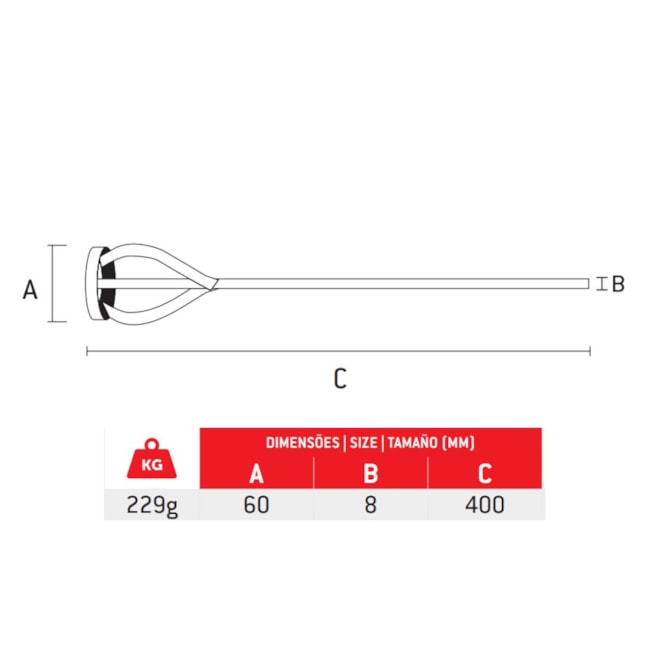 Misturador de Tinta 60x400mm Encaixe Sextavado 848709 MTX-1703efe8-6d42-42cc-9abc-8632343b1f65