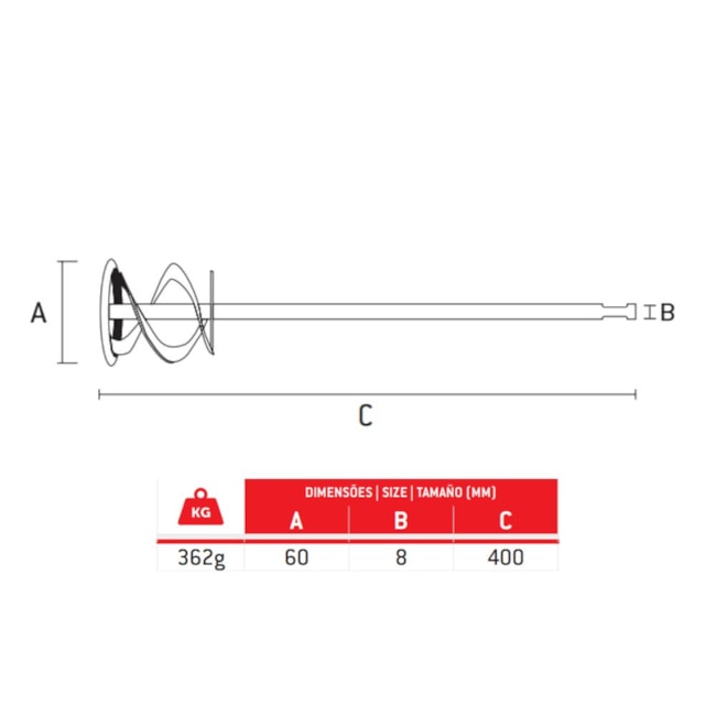Misturador de Tinta e Gesso 60x400mm Encaixe SDS Plus 848819 MTX-3e40e677-d9b4-4cb0-81c8-443d635f155d