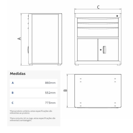 Módulo para Bancada com 3 Gavetas e 2 Portas Vermelho 44954312 TRAMONTINA PRO-34faeb87-8b42-4d85-a2af-ce3b38b277dc