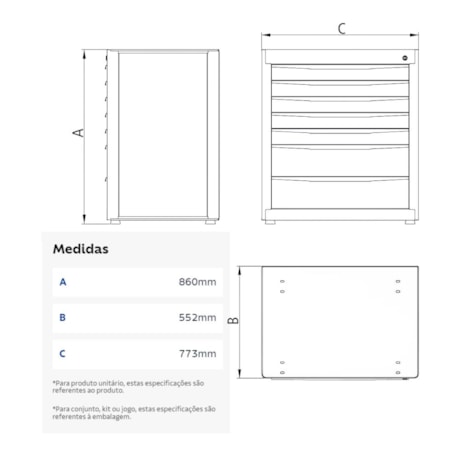 Módulo para Bancada com 5 Gavetas e 1 Porta Azul 44954/211 TRAMONTINA PRO-3108d985-e468-4179-80cb-034b5bf887be