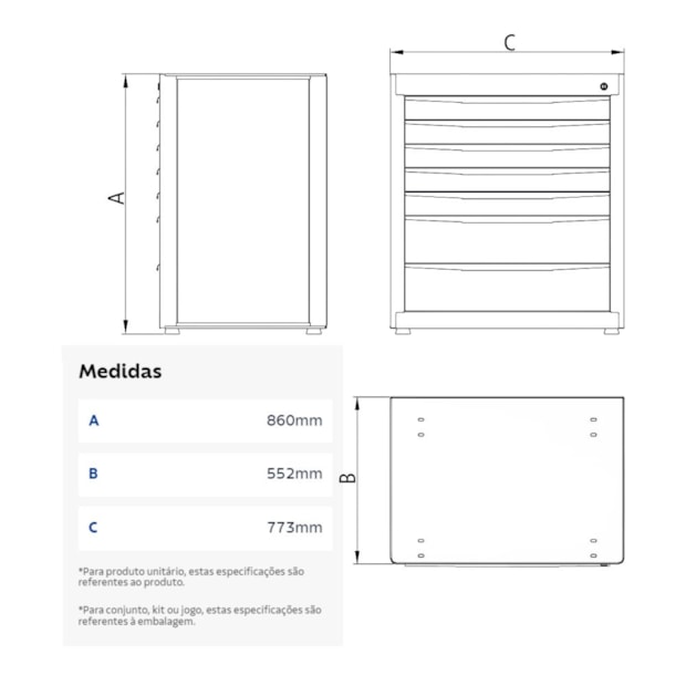 Módulo para Bancada com 5 Gavetas e 1 Porta Azul 44954/211 TRAMONTINA PRO-47d5d9dc-a4ba-4bc7-bd76-8b80e1ed4ac4