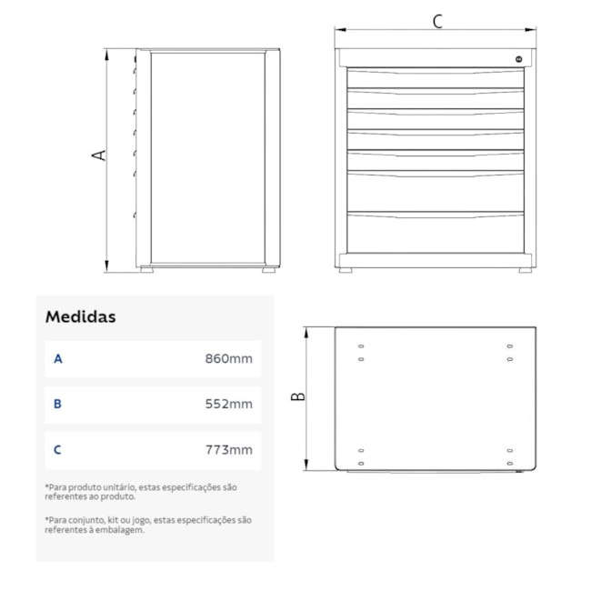 Módulo para Bancada com 5 Gavetas e 1 Porta Cinza 44954/411 TRAMONTINA PRO-4ccca884-7f11-414b-a0b8-3e5c80ac4986