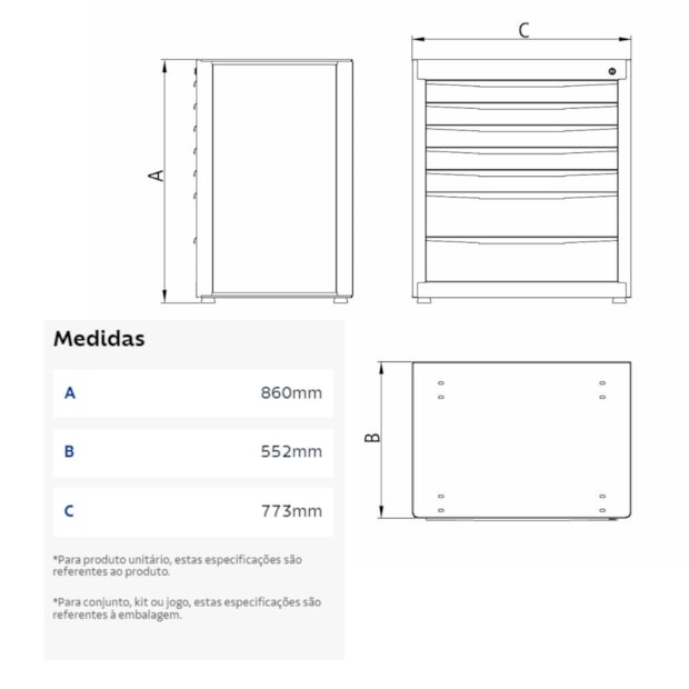 Módulo para Bancada com 5 Gavetas e 1 Porta Vermelho 44954311 TRAMONTINA PRO-8583e53c-addf-4342-b910-13e63cafa8da