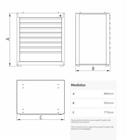 Módulo para Bancada com 8 Gavetas Azul 44954/215 TRAMONTINA PRO-c42f514c-ea1b-4c86-ab00-50286870efe3