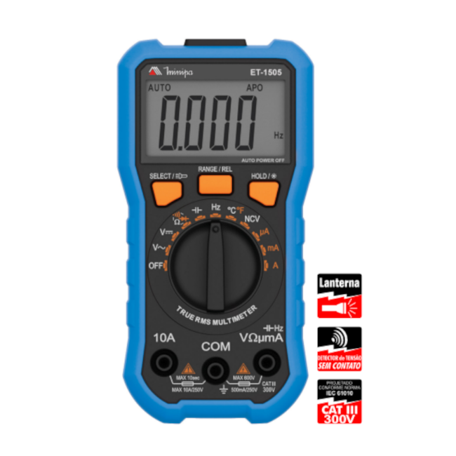 Multímetro Digital 6000 Contagens AC/DC CAT III 300V ET-1505 MINIPA-73f8b9b0-afbb-49a0-9299-2fccf3f2ae10