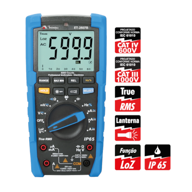 Multímetro Digital 750/1000V AC/DC 20A CAT IV 600V ET-2507B MINIPA-5dcbdc9e-cc60-48fd-8932-d2447c3c4874