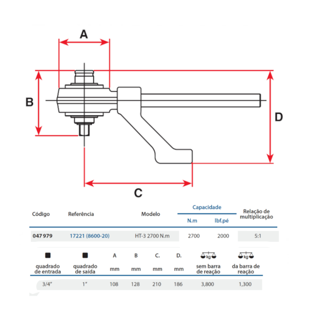 Multiplicador de Torque Encaixe 3/4