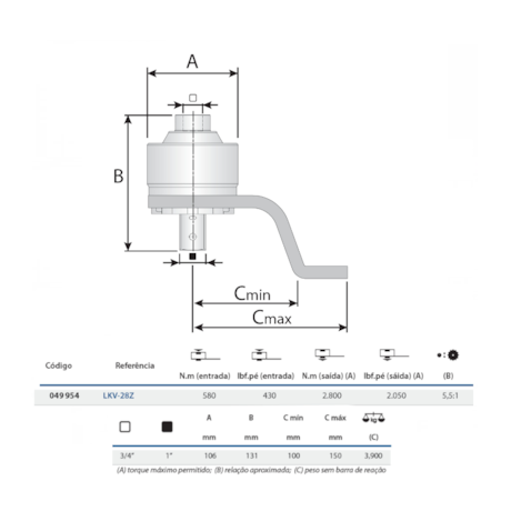 Multiplicador de Torque Encaixe 3/4