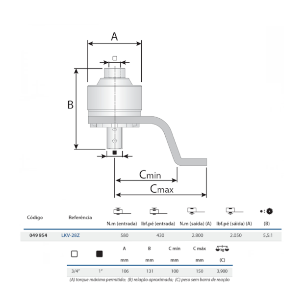 Multiplicador de Torque Encaixe 3/4