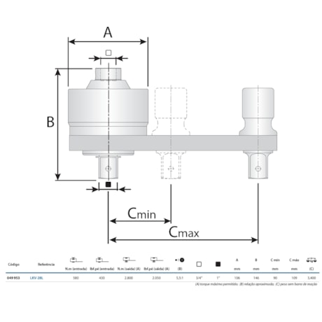 Multiplicador de Torque Encaixe 3/4