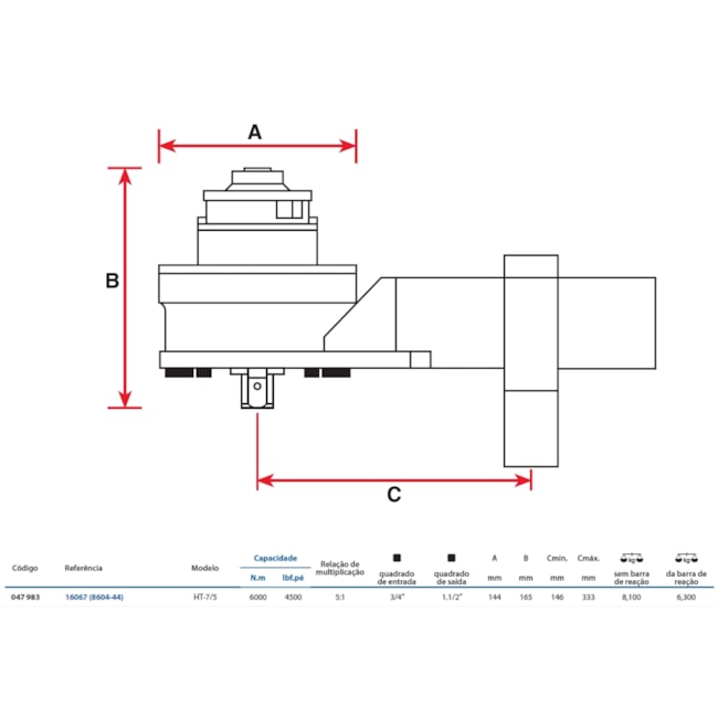 Multiplicador de Torque HT-7/5 Encaixe 3/4