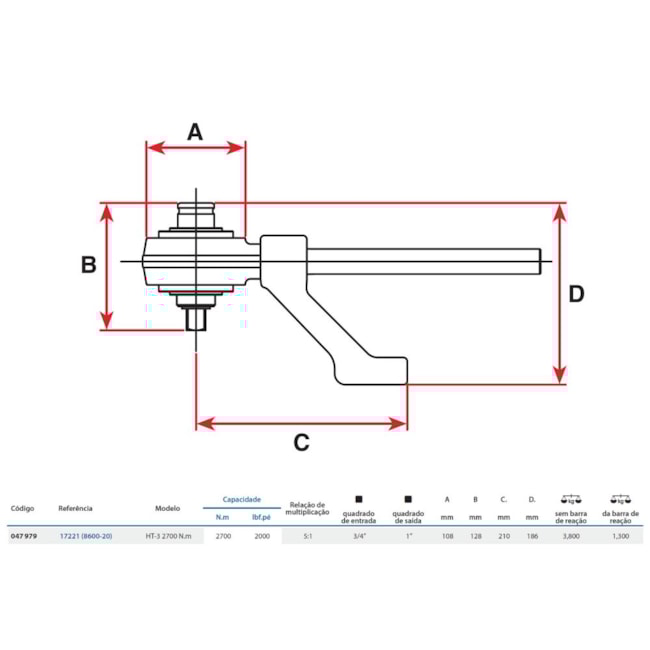 Multiplicador de Torque HT3 Encaixe 3/4