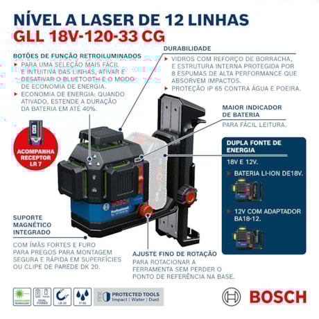 Nível a Laser 12 Linhas Verdes 240mt 360º 18V GLL 18V-120-33 CG BOSCH-445ced6f-1030-4344-8696-0821bfe12b90