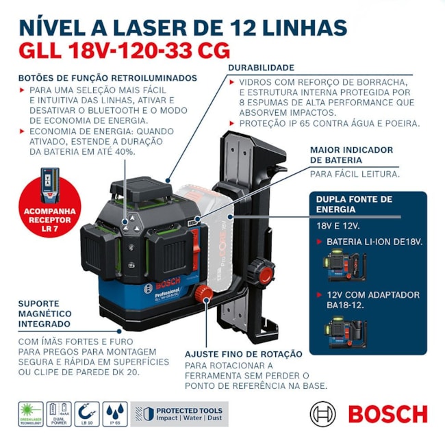 Nível a Laser 12 Linhas Verdes 240mt 360º 18V GLL 18V-120-33 CG BOSCH-4a548ad9-681a-4fdd-ae69-c18408f2d53e