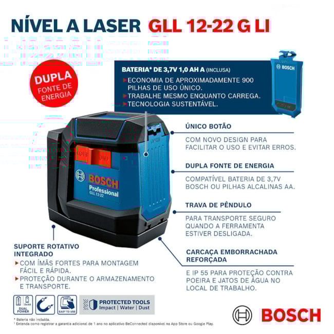 Nível a Laser 2 Linhas 12mts Verde 3.7V com Bolsa GLL 12-22G LI BOSCH-1bd93e01-1ee1-4ae1-bfe2-234a7ad9a3c4