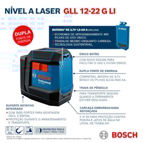 Nível a Laser 2 Linhas 12mts Verde 3.7V com Bolsa GLL 12-22G LI BOSCH-b4021d52-a26c-4d2d-986c-3fec856608f3