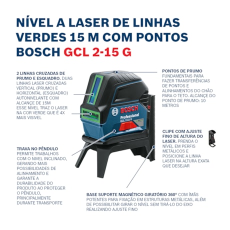 Nível a Laser 2 Linhas 15 Metros Verde com Suporte GCL 2-15 G BOSCH-124d6ee9-00ec-4265-910c-b788f0135bc7