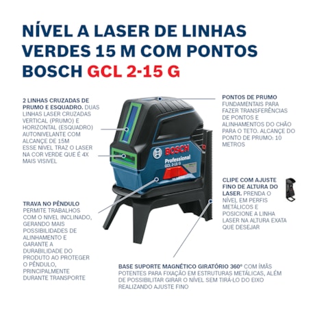 Nível a Laser 2 Linhas 15 Metros Verde com Suporte GCL 2-15 G BOSCH-437c08f2-9f58-42b0-a6d3-2b070e489e48