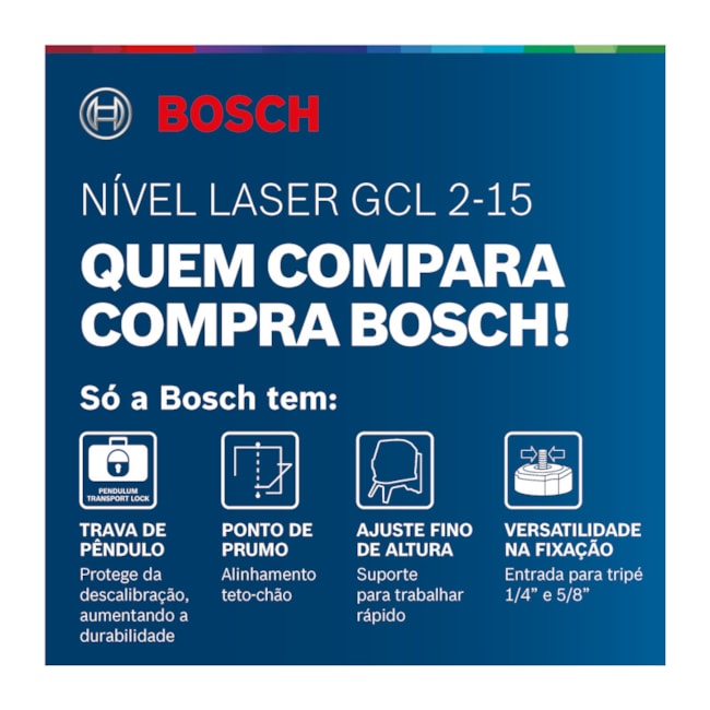 Nível a Laser 2 Linhas 15 Metros Vermelho com Suporte GCL 2-15 BOSCH -643b1481-a3f4-407f-92cd-1eb4cd225718