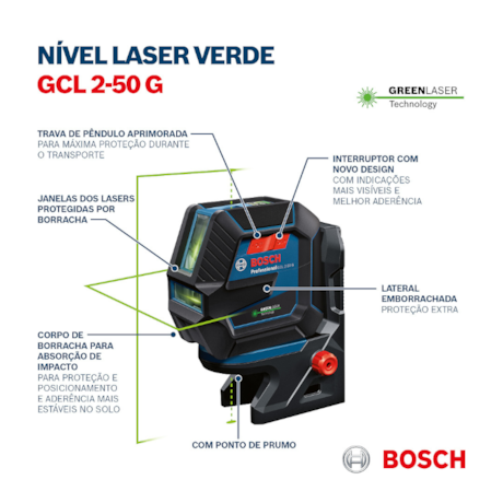 Nível a Laser 2 Linhas Verdes 50 Metros com Acessórios GCL 2-50 G BOSCH-b0bfd6cd-0315-4c1d-8041-82769513c024