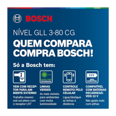 Nível a Laser com 3 Linhas Verdes 30 Metros e Receptor LR7 GLL3-80 CG BOSCH-468445c3-ba07-435e-8686-5ed6b471c461