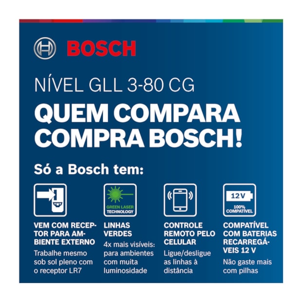 Nível a Laser com 3 Linhas Verdes 30 Metros e Receptor LR7 GLL3-80 CG BOSCH-00c6fa6e-b665-40bf-a008-887c55394e9d