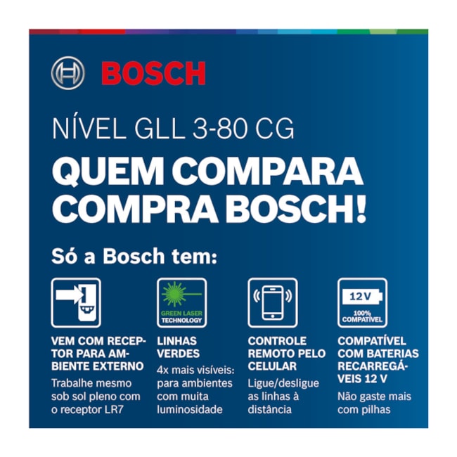 Nível a Laser com 3 Linhas Verdes 30 Metros e Receptor LR7 GLL3-80 CG BOSCH-94577f43-f1f6-4c31-8ee0-4fdd682622a1
