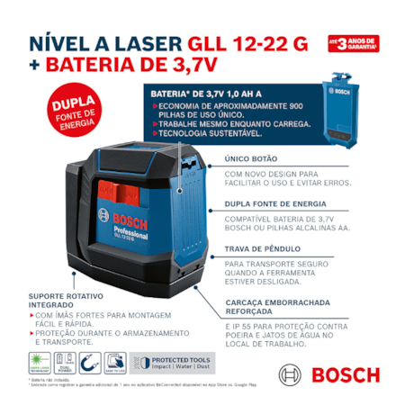 Nível a Laser Verde 12 Metros 2 Linhas GLL 12-22G BOSCH-c612e2b9-f58c-4d33-98fe-abf336ba8a95
