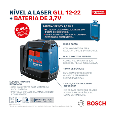 Nível a Laser Vermelho 12 Metros 2 Linhas GLL 12-22 BOSCH-15aef305-5a7f-490e-b91a-ef0bd42ed85c
