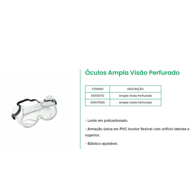 Óculos de Segurança Ampla Visão Perfurado Incolor CA 6874 012130712 CARBOGRAFITE-c83242f0-de0c-4b76-af30-2701627e4979
