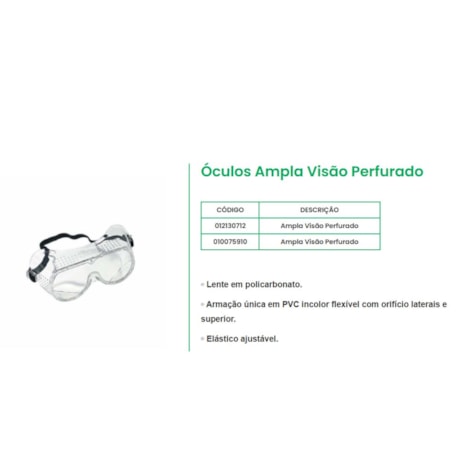 Óculos de Segurança Ampla Visão Perfurado Incolor CA 6874 012130712 CARBOGRAFITE-72a71587-ee94-4778-99b6-954092986db1