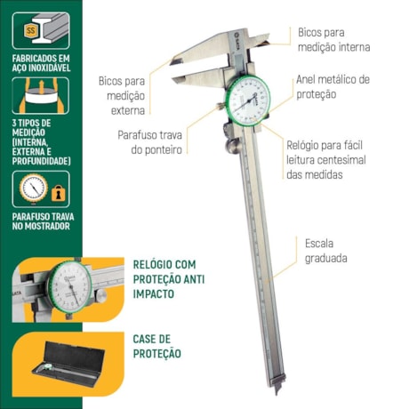 Paquímetro Analógico Bico Interno / Externo 0.00-150mm com Relógio ST91521SC SATA-311a0b96-a924-4433-ba94-367f11c73a12