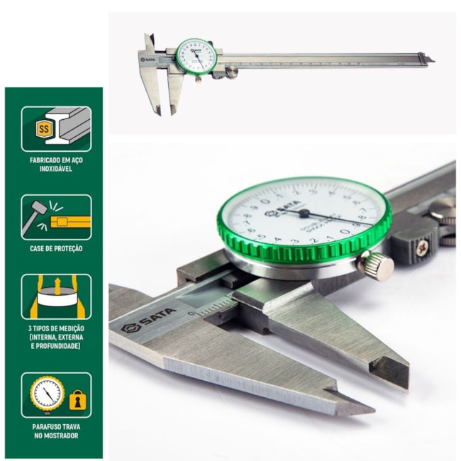 Paquímetro Analógico Bico Interno / Externo 0.00-200mm com Relógio ST91522SC SATA-3ff09041-59dc-40be-806d-6f5b29d75ead