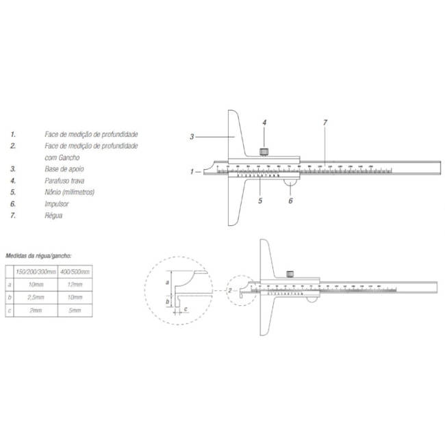 Paquímetro Analógico de Profundidade 200mm 0,02mm 100.202 DIGIMESS-d3b69ab6-883d-43fb-8e2f-3cd2323f281c