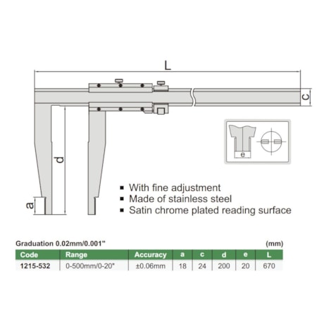 Paquímetro Bico Longo 500mm/20