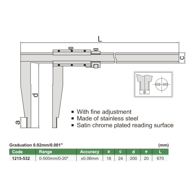 Paquímetro Bico Longo 500mm/20