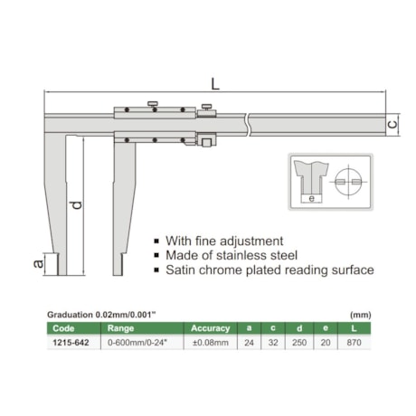 Paquímetro Bico Longo 600/24