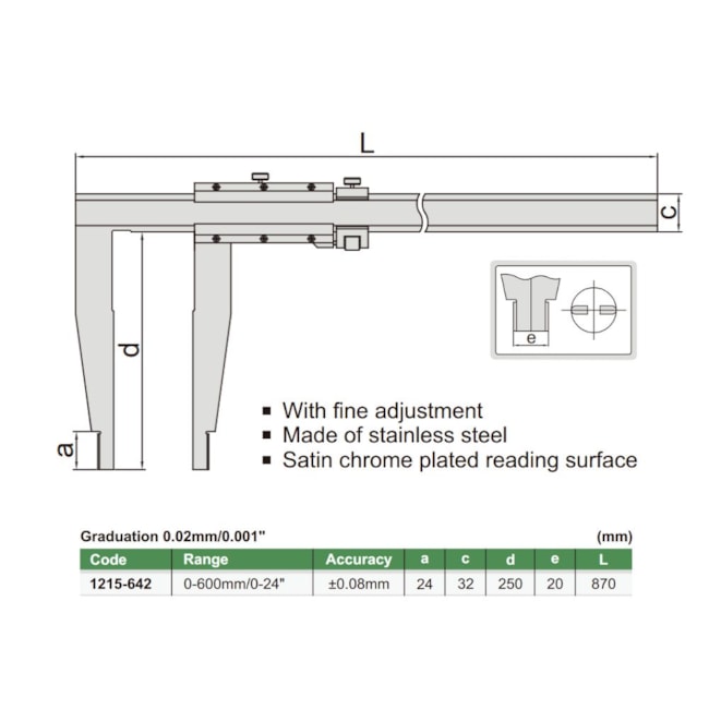 Paquímetro Bico Longo 600/24