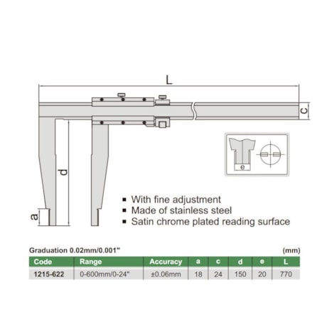 Paquímetro Bico Longo 600mm/24