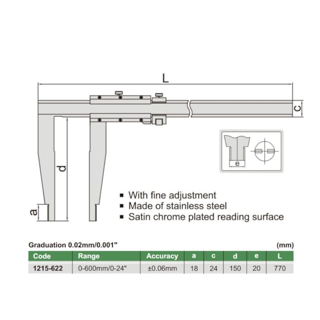 Paquímetro Bico Longo 600mm/24