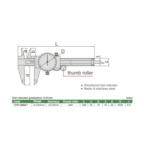 Paquímetro com Relógio 0-200mm 0.01mm 1311-200A INSIZE-73b2b93a-2cb0-48b4-9e34-a372f15f9b69