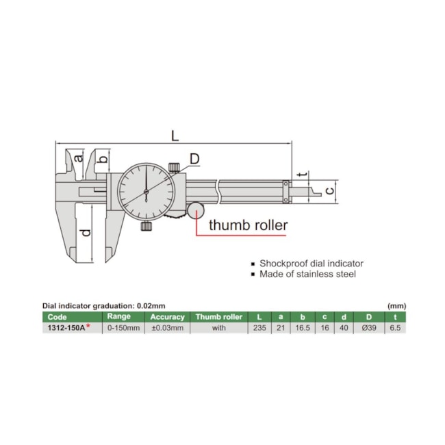 Paquímetro com Relógio 150mm 0.02mm 1312-150A INSIZE-5bb08485-f916-4df5-96bd-1af8b8954d8d