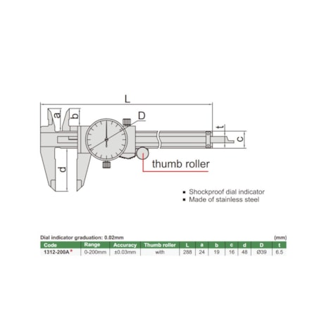 Paquímetro com Relógio 200mm 0.02mm 1312-200A INSIZE-a2a5e867-d422-4169-b79c-2780a730b324