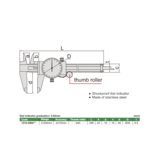Paquímetro com Relógio 200mm 0.02mm 1312-200A INSIZE-28840c88-14b7-4eb1-b5a4-286cb473a20a