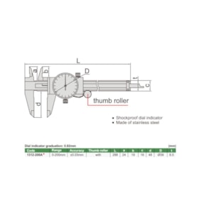 Paquímetro com Relógio 200mm 0.02mm 1312-200A INSIZE