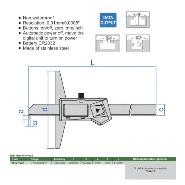 Paquímetro de Profundidade Digital 150mm 0.01mm com Gancho 1142-150A INSIZE-39adc3c5-1823-43f0-9917-ac1f7306a837
