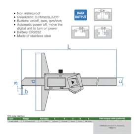 Paquímetro de Profundidade Digital 150mm 0.01mm com Gancho 1142-150A INSIZE