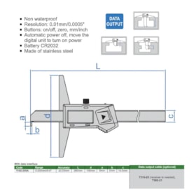 Paquímetro de Profundidade Digital 200mm 0.01mm com Gancho 1142-200A INSIZE
