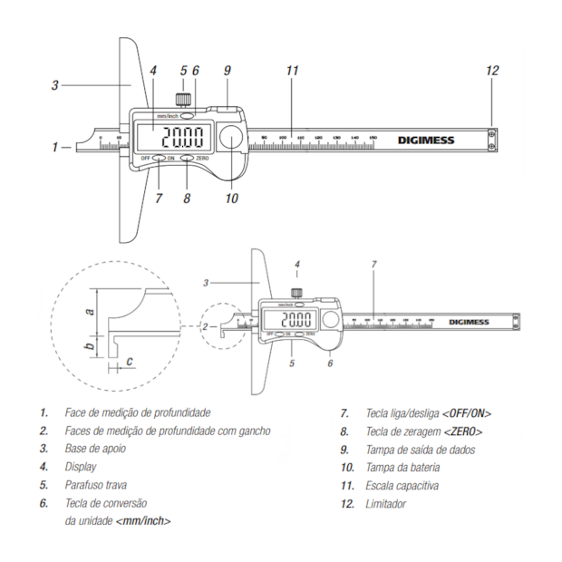 Paquímetro de Profundidade Digital 250mm/10